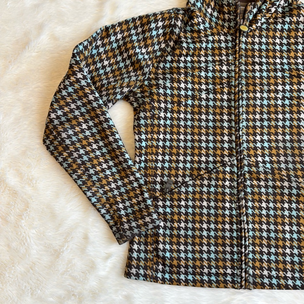 Burton Houndstooth Brown & Teal Full Zip Fleece Lined Jacket Womens Small - Picture 4 of 10